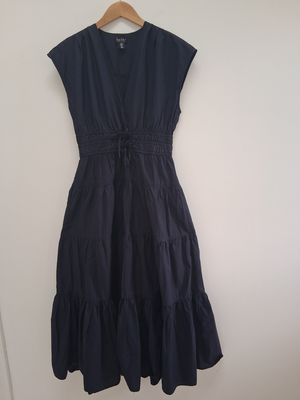 Nicole Miller New York Navy Smocked-Waist Tiered Maxi Dress Size Medium Cotton